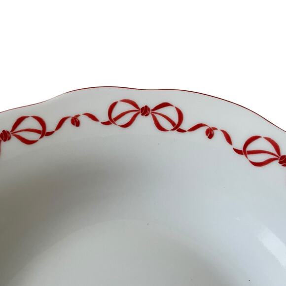 Red Bow Border Ceramic 9in Dinner Bowls Set of 4 Eaton Fine Dining Holiday New - Picture 3 of 16